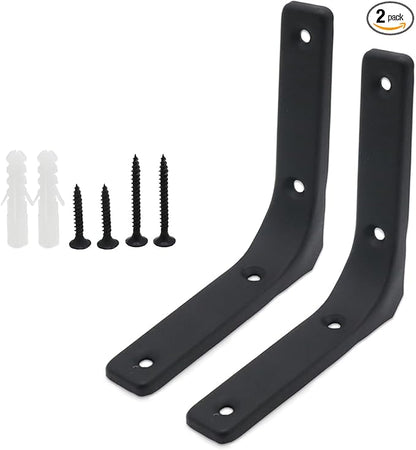 2 Pack Wall Shelf Support Bracket, 4 Inch Black L Corner Wall Mount Brackets for Wood, Shelves, Cabinets, Decorative 90 Degree Triangle Shelf Supports with Screws