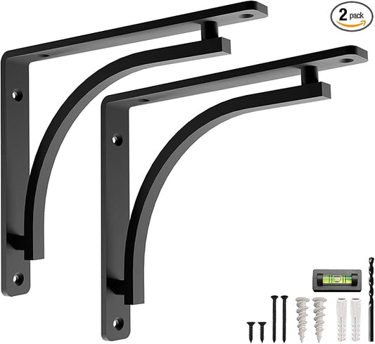 Classic Black Heavy Duty Shelf Brackets 12 inch by Balin Designs – L Bracket, Wall Mounted Support, Shelving Metal Bracket, Decorative Shelf Brackets, with Hardware Included, Set of 2