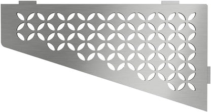 Schluter Quadrilateral Corner Shelf for Tiled Walls - Floral Design, Stainless Steel Material, Brushed Stainless Steel Finish, 3/32" Thick Anchoring Tabs - SES3D5EB