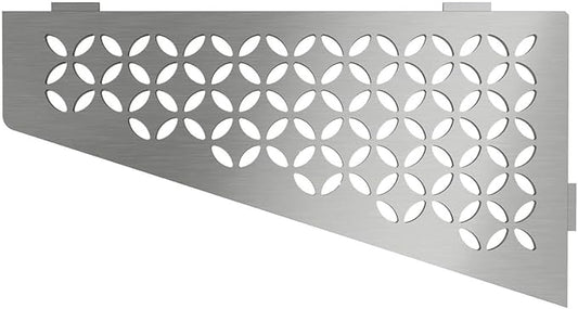 Schluter Quadrilateral Corner Shelf for Tiled Walls - Floral Design, Stainless Steel Material, Brushed Stainless Steel Finish, 3/32" Thick Anchoring Tabs - SES3D5EB