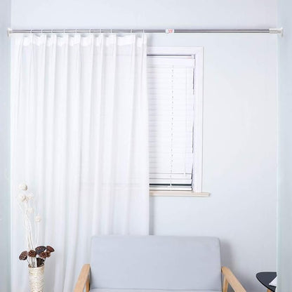 BAOYOUNI Adjustable Bathroom Shower Curtain Rod Straight Oval Head Window Curtain Tension Rail Bar Metal Pole Clothes Hanger Drying Rack (Ivory, 28-47 Inches)