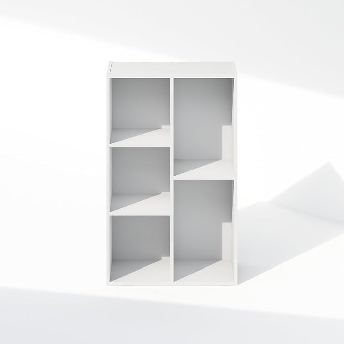 Furinno Reed Closet Organizers and Storage, 5-Cube Reversible Closet Shelves, Closet Organization Shelf, 9.4 x 19.5 x 31.5, for Bedroom, Closet, White