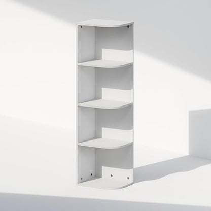 Furinno Reed Corner Shelf, 4-Tier Corner Bookshelf, Book Shelf, Corner Shelves, Storage Rack, for Organization and Storage, Home Office, Living Room, White