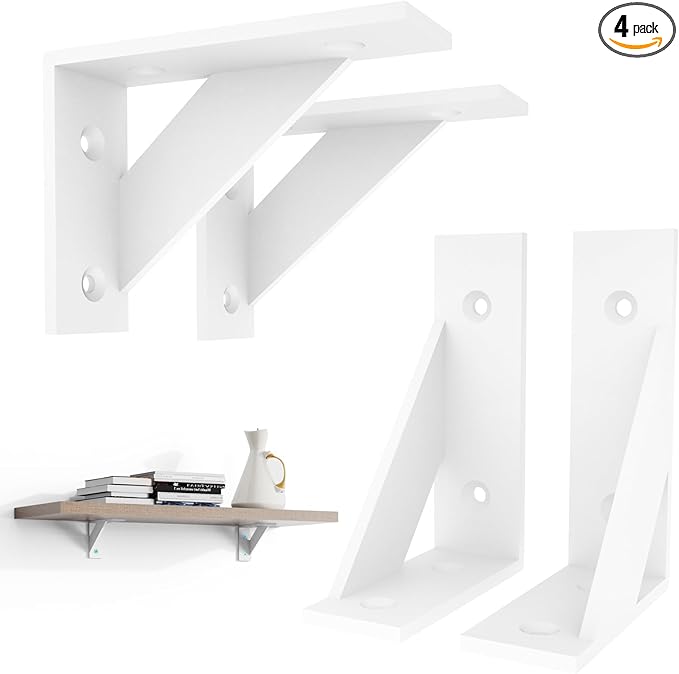 SOGAL Small Shelf Bracket, with 4 Mounting Ways Wall Mounted Shelf Bracket,White Shelf Brackets 3 inch x 4 inch 4Pack