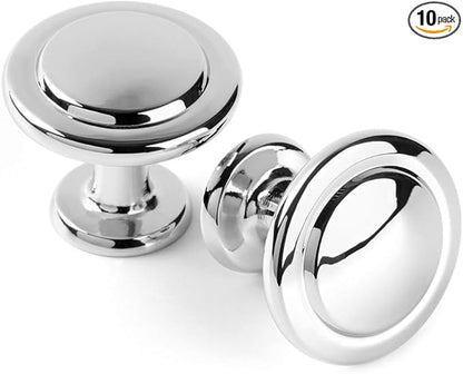 KOOFIZO Round Cabinet Knobs Polished Chrome Cabinet Pulls, Dia. 1-1/4 Inch, 10 Pack Chrome Drawer Knobs for Kitchen Cabinets 1960 Drawers Dresser Cupboard Bedroom Bathroom