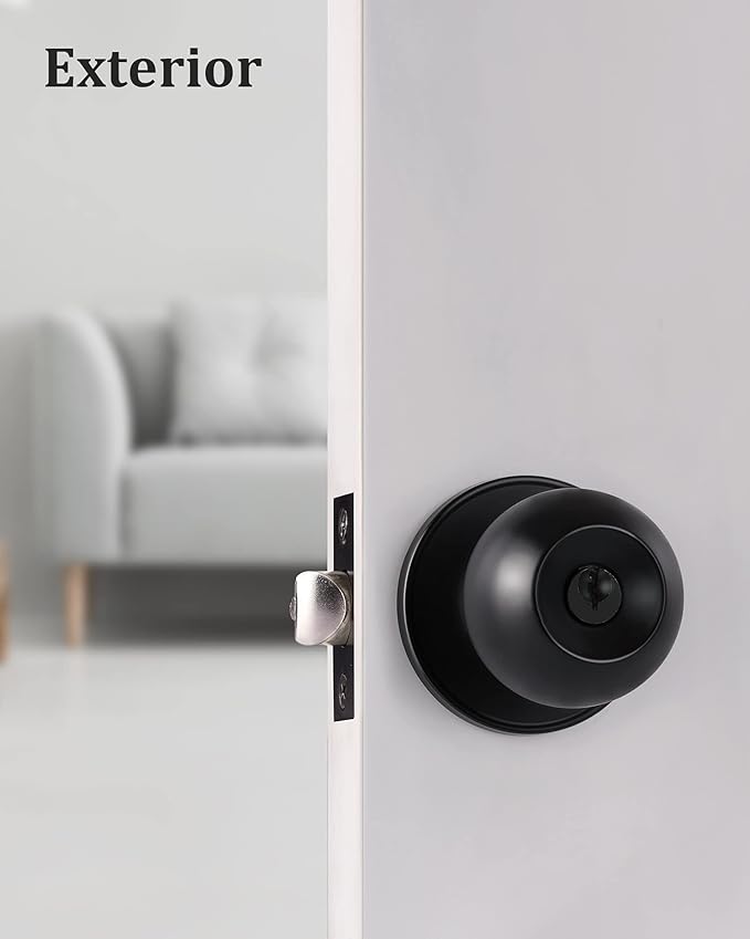 Lanwandeng (5 Pack) Black Door Knobs with Lock and Keys Alike, Interior/Exterior Door Knob for Bedroom or Bathroom, Entry Door Handle Hardware