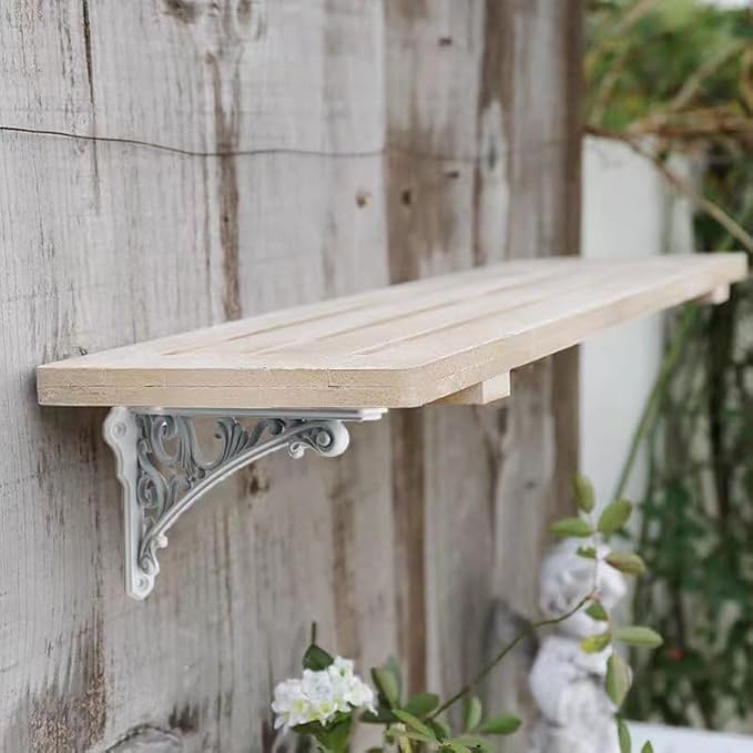 Decorative Shelf Bracket 8 inch, White Brackets for Shelving, Heavy Duty Vintage, DIY Projects, Hardware Included, 4 Pack, 7.87x5.6x1.73 inch,Baroque Style
