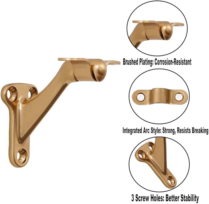 Triumph Hardware,3 Pack,3" Heavy Duty handrail Bracket Champagne Bronze,Stair Railing Bracket DIY Easy Installation Hardware