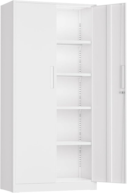 Oakcloud Metal Storage Cabinet Tool Organizer, 72" Lockable Garage Storage Tool Cabinets with 2 Doors and 4 Adjustable Shelves, Locking File Cabinet for Office, Home, School (72“ Standard-White)