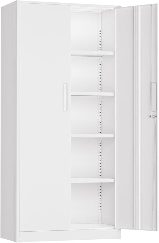 Oakcloud Metal Storage Cabinet Tool Organizer, 72" Lockable Garage Storage Tool Cabinets with 2 Doors and 4 Adjustable Shelves, Locking File Cabinet for Office, Home, School (72“ Standard-White)