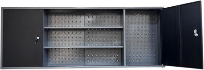 Large Wall Metal Tool Storage Cabinet with Lockable Doors and Removable Shelves for Garage Workshop Utility Room, Black & Grey