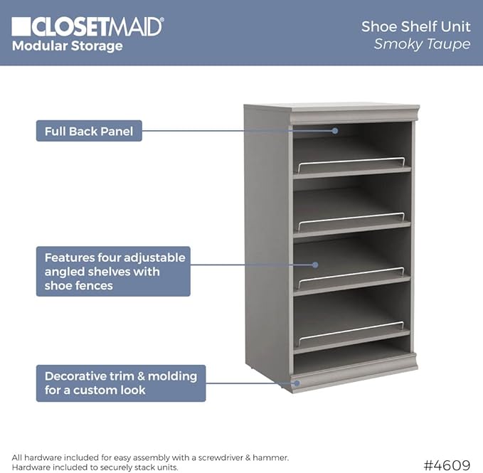 ClosetMaid Modular Storage Shelf Unit with Angled Shoe Shelves, Taupe