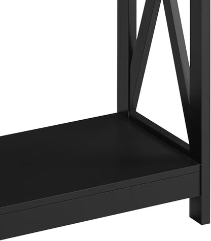 Yaheetech Console Table with Outlets and USB Ports, Entryway Table with Storage Shelves, Sofa Table Narrow Long with X Design for Living Room, Hallway, Foyer, Black