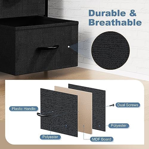 DUMOS 8 Drawer Dresser for Bedroom, Fabric Storage Organizer with Sturdy Metal Frame, Wooden Top Chest of Drawers for Closet Entryway Guest Room,Matte Black