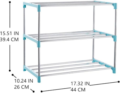 3-Tier Stackable Small Shoe Rack, Lightweight Shoe Shelf Storage Organizer for Entryway, Hallway and Closet(Blue)