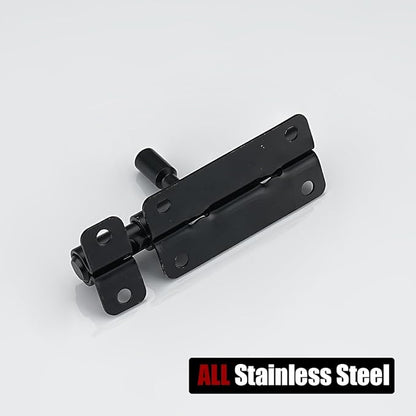 JQK Door Security Slide Latch Lock Barrel Bolt, 304 Stainless Steel Sliding Gate Latches Thickened 1.4mm with Padlock Hole, Black, 2 Pack HBB120-BK-P2