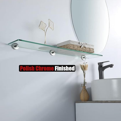 JQK Bathroom Glass Shelf Chrome, Tempered Glass Shower Storage 30 by 5 inches, 304 Stainless Steel Polished Chrome Wall Mount, TGS101L30-CH