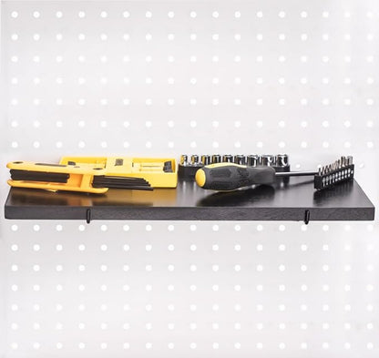 KINOMI Heavy Duty Pegboard Shelves, Value Set of 8 Pack Pegboard Shelf Brackets and 4 Pack Peg Board Shelves for Garage, Home, Garden, Tool Shed (Black)