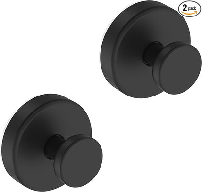 Suction Cup Hooks for Glass Window, Mirror, Wreaths - Shower Hooks for Inside Shower, No Drill Towel Hooks for Bathrooms, Bath Robe Coat Looafh Hook for Hanging - Black (2 Pack)