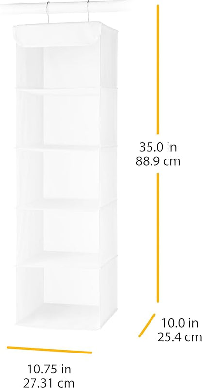 Whitmor 5 Section Closet Organizer - Hanging Shelves with Sturdy Metal Frame, White