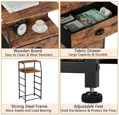 Furnulem Night Stand, Tall 4 Drawers Dresser for Bedroom, Hallway, Nursery, Closet Organizer, Nightstand Bedside Table Furniture, Vertical Storage Tower Fabric, Sturdy Steel Frame, Wood Top