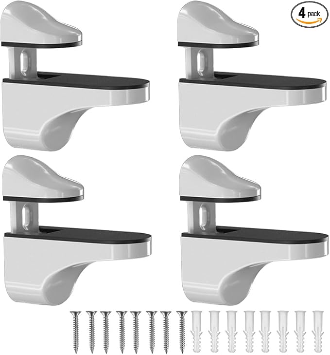 Adjustable Wood/Glass Shelf Bracket Wall Mount, White, 4 Pack