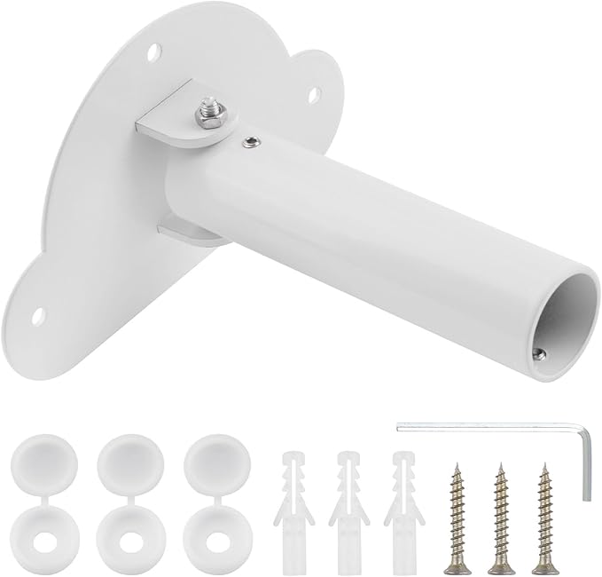 Adjustable Shower Curtain Rod Bracket 1 Pack Aluminum Alloy Shower Curtain Rod Single Swivel Flange Heavy Duty Closet Rod Bracket with Screws (White)