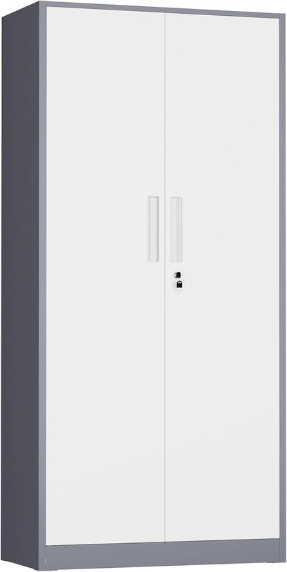 INTERGREAT Metal Storage Cabinet with Lock, 63" H Metal Cabinets Storage with 2 Doors and 4 Adjustable Shelves, Locking Garage Cabinet for Home Office, Kitchen, Bathroom (White Grey)