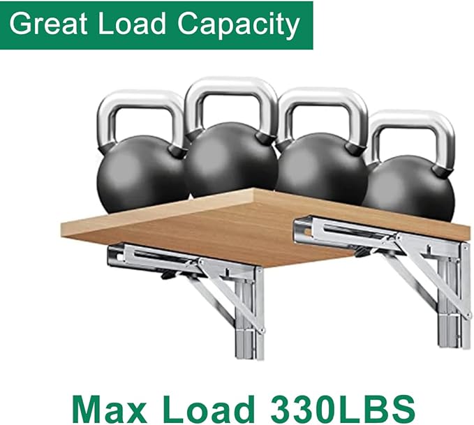 Folding Shelf Brackets, 4 Pcs Heavy Duty Collapsible Shelf Bracket, DIY Wall Mounted Folding Table Hinge, Space Saving for Bench Table with Screws (Black, 16 in (4Pcs))