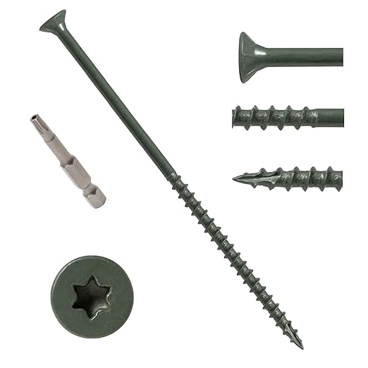 LIONMAX Deck Screws 5 Inch, Wood Screws #10 x 5, 50 PCS, Rust Resistant, Exterior Epoxy Coated, Outdoor Decking Screws, Torx/Star Drive Head Screw, T25 Star Bit Included, Green