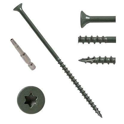 LIONMAX Deck Screws 5 Inch, Wood Screws #10 x 5, 50 PCS, Rust Resistant, Exterior Epoxy Coated, Outdoor Decking Screws, Torx/Star Drive Head Screw, T25 Star Bit Included, Green