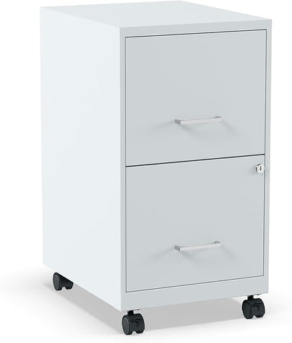Staples 2-Drawer Vertical File Cabinet, Letter Size Documents, Lockable & Mobile, 18" D x 14" W x 26.3" H, Gray