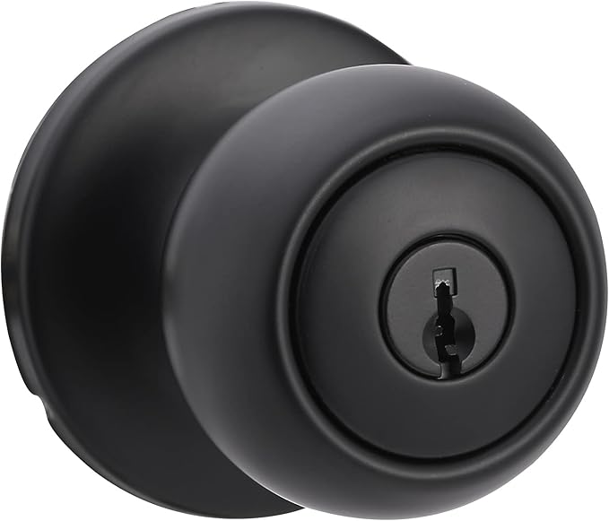 Amazon Basics Exterior Door Knob With Lock, Coastal, Easy to Install, Matte Black