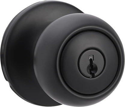 Amazon Basics Exterior Door Knob With Lock, Coastal, Easy to Install, Matte Black