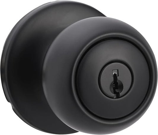 Amazon Basics Exterior Door Knob With Lock, Coastal, Easy to Install, Matte Black