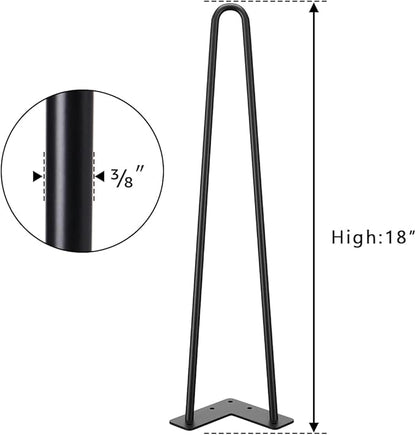 SMARTSTANDARD 18 Inch Heavy Duty Hairpin Furniture Legs, Metal Home DIY Projects for Nightstand, Coffee Table, Desk, etc with Rubber Floor Protectors Black 4PCS