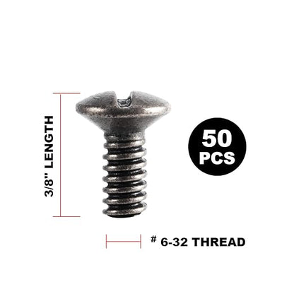 Henne Bery 3/8" Long 6-32 Thread, Oval Head Milled Slot Replacement Wall Plate Screws, 50 Pack, Heirloom Silver/Antique Nickel