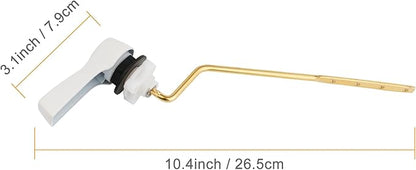 Hibbent Universal Metal Side Mount Toilet Handle Replacement Kit, Brass Toilet Flush Tank Lever with Stainless Steel Flapper Chains for Most Toilets, White Finish