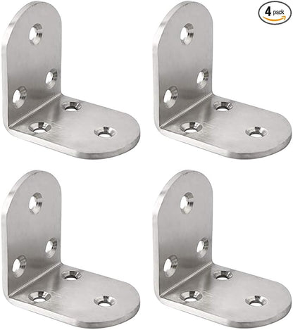 Alise 4Pcs Shelf Brackets,Stainless Steel Floating Shelf Brackets Corner Brackets,L Brackets for Shelves,90 Degree Angle Bracket, Heavy Duty Shelf Brackets for Wood Furniture (Brushed, 1.97X1.97 in)