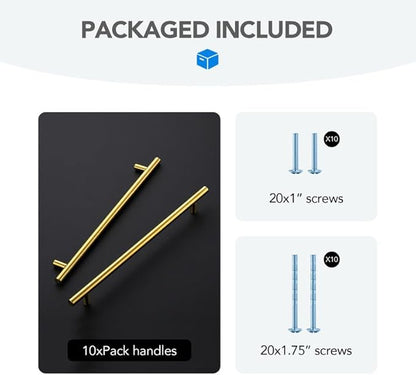 Brushed Brass Cabinet Handles 10 Inch Hole Spacing Stainless Steel Drawer Pulls for Cabinets, Dresser, Bathroom 10 Pack