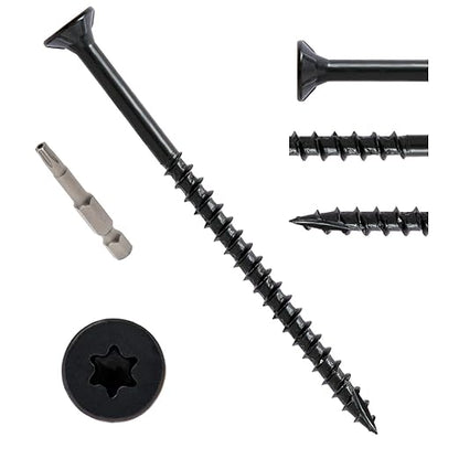 LIONMAX Deck Screws 4 Inch, Wood Screws #10 x 4, 50 PCS, Rust Resistant, Exterior Epoxy Coated, Outdoor Decking Screws, Torx/Star Drive Head Screw, T25 Star Bit Included, Black