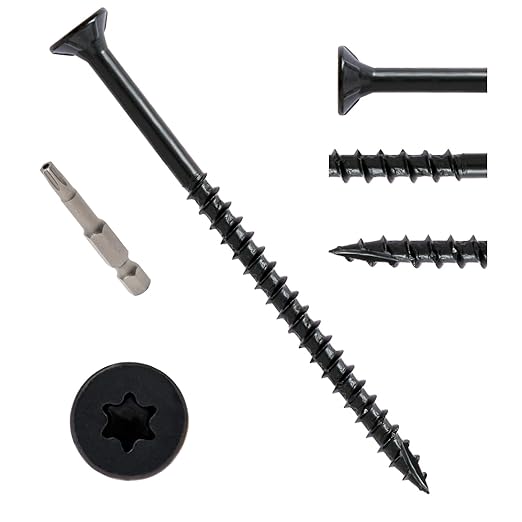 LIONMAX Deck Screws 4 Inch, Wood Screws #10 x 4, 50 PCS, Rust Resistant, Exterior Epoxy Coated, Outdoor Decking Screws, Torx/Star Drive Head Screw, T25 Star Bit Included, Black