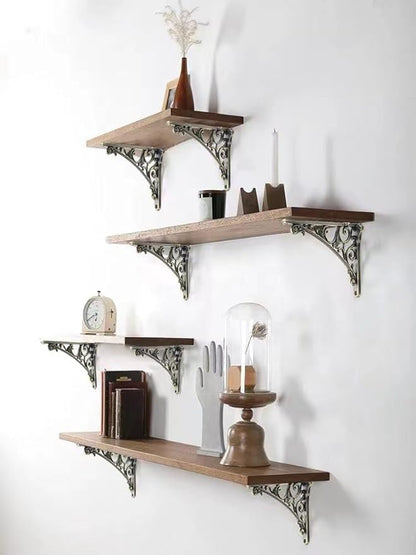 Decorative Shelf Bracket 10 inch, Brushed Antique Brass Brackets for Shelving, Heavy Duty Vintage, DIY Projects, Hardware Included, 4 Pack, 9.84x7x1.73 inch，Baroque Style