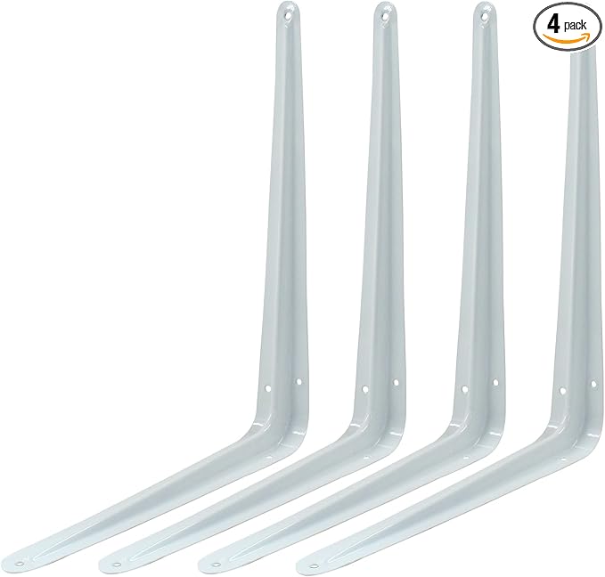 4 Pcs Shelf Brackets, 10 x 12 Inch Heavy Duty Metal Wall Corner Angle Shelving for Wall Hanging Shelves with Wall Anchors and Screws(White)