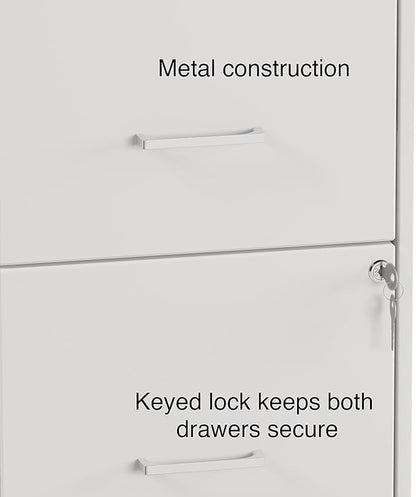 Staples 2-Drawer Vertical File Cabinet, Letter Size Documents, Lockable & Mobile, 18.9" D x 14.3" W x 26.3" H, White