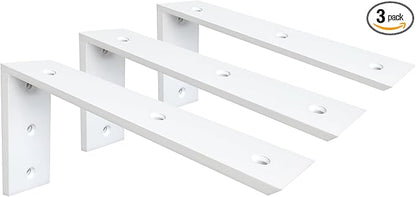 WINKER Countertop Support Bracket 3 Pack Heavy Duty 3/8" Thick Hidden L Shelf Bracket 12" x 6" x 2.5" Metal Corbels for Quartz/Granite/Wood/Concrete/Laminate Countertops, White