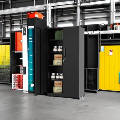 MIIIKO Metal Garage Storage Cabinet with 2 Doors and 5 Shelves,71" Metal Cabinets,Lockable Storage Cabinet for Home Office,Garage.
