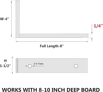 12-Pack 8 Inch Heavy Duty Shelf Brackets, Premium Floating L Bracket for Wall, Kitchen, Mantel Shelves Support | Quarter Inch (1/4") Thick | Black Powder Coated Steel