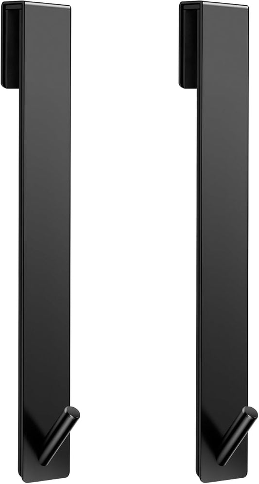 Shower Door Hooks(10 Inch),Extended Over Door Hooks for Bathroom Frameless Glass Shower Door,Stainless Steel Towel Hooks,Heavy Duty Rack Hooks for Robe,Towel-2 Pack-Black