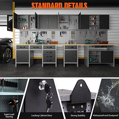 Large Steel Hanging Cabinets, Wall Mounted Chest with Lockable Doors for Garage Basement Utility Room